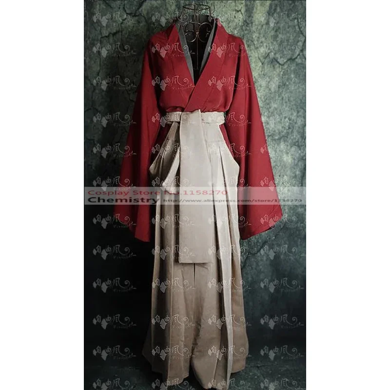 Free Shipping Rurouni Kenshin Himura Kenshin Red film Kimono Cosplay Costume