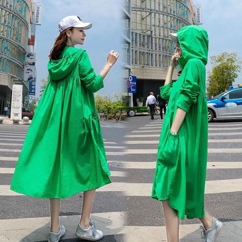 Summer Windbreaker Women\'s Sunscreen Clothes For women Korean Versatile Beach Shirt Thin Coat 2023 Mid-length Trench Coat Female