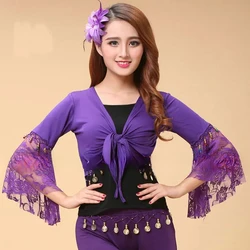 Belly Dance Shirt Top Shirt Tribal Belly Dance Lace Butterfly Sleeve Wrap Top India Bollywood Girl Top For Christmas Purple