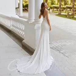 Vestidos de novia de sirena de encaje para mujer, vestidos de novia bohemios personalizados, tren largo, cuello en V, Espalda descubierta, modestos