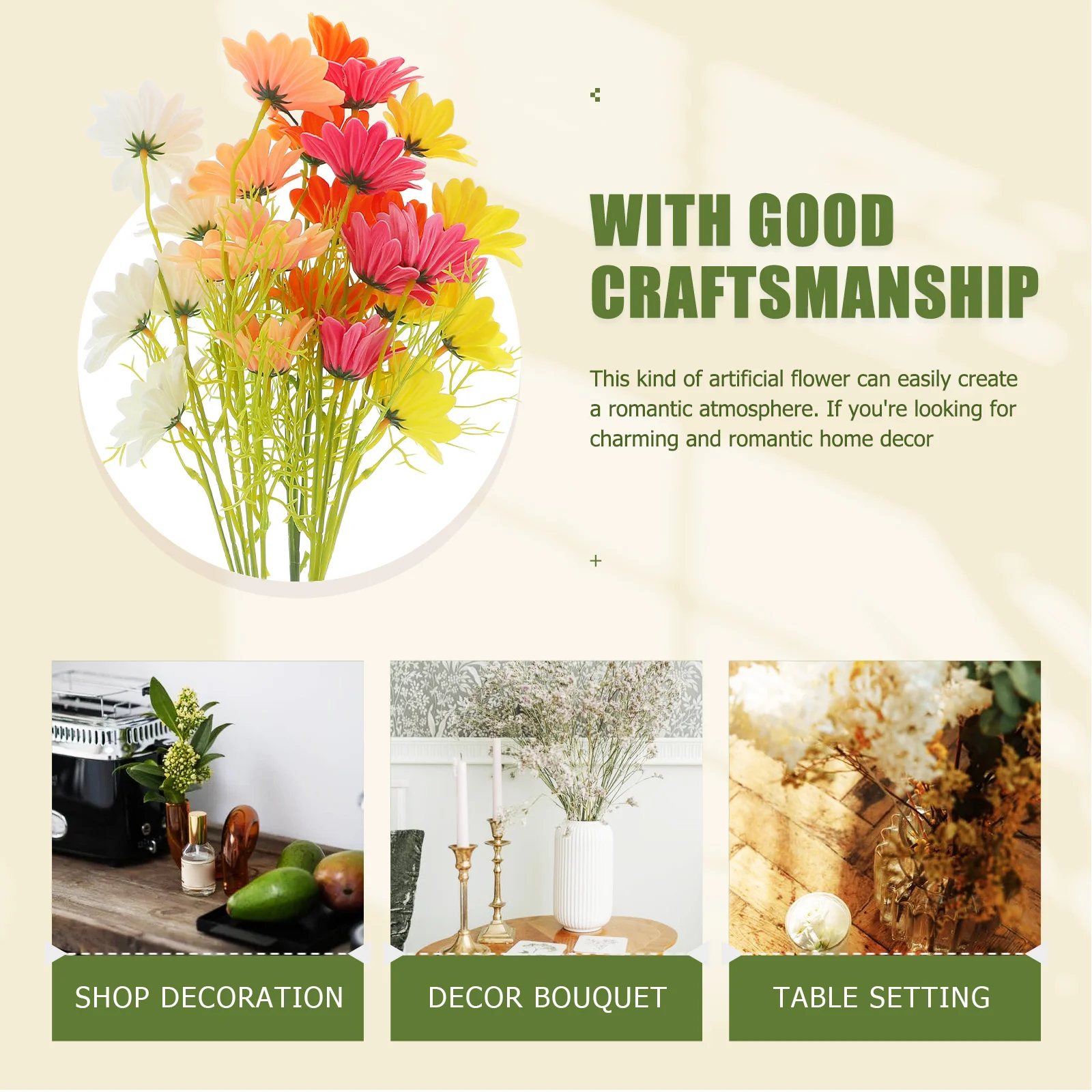 

5pcs Artificial Daisy Flowers Lifelike Faux Daisies For Home Wedding Party Decor Photo Prop Diy Bouquet Stems Fake Daisies