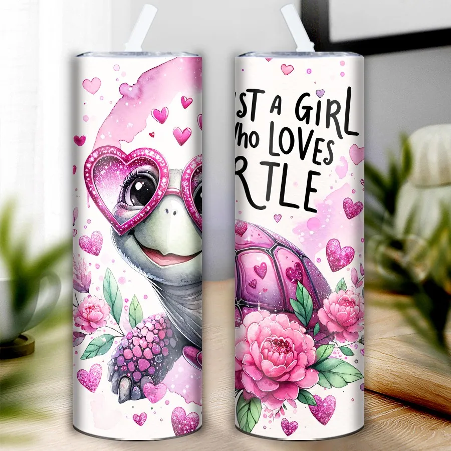 3D Print Love Heart Turtle Party Water Bottle Straw Lid 1Pc Stainless Steel Hot Cold Insulated Coffee Cups Birthday Party Gifts