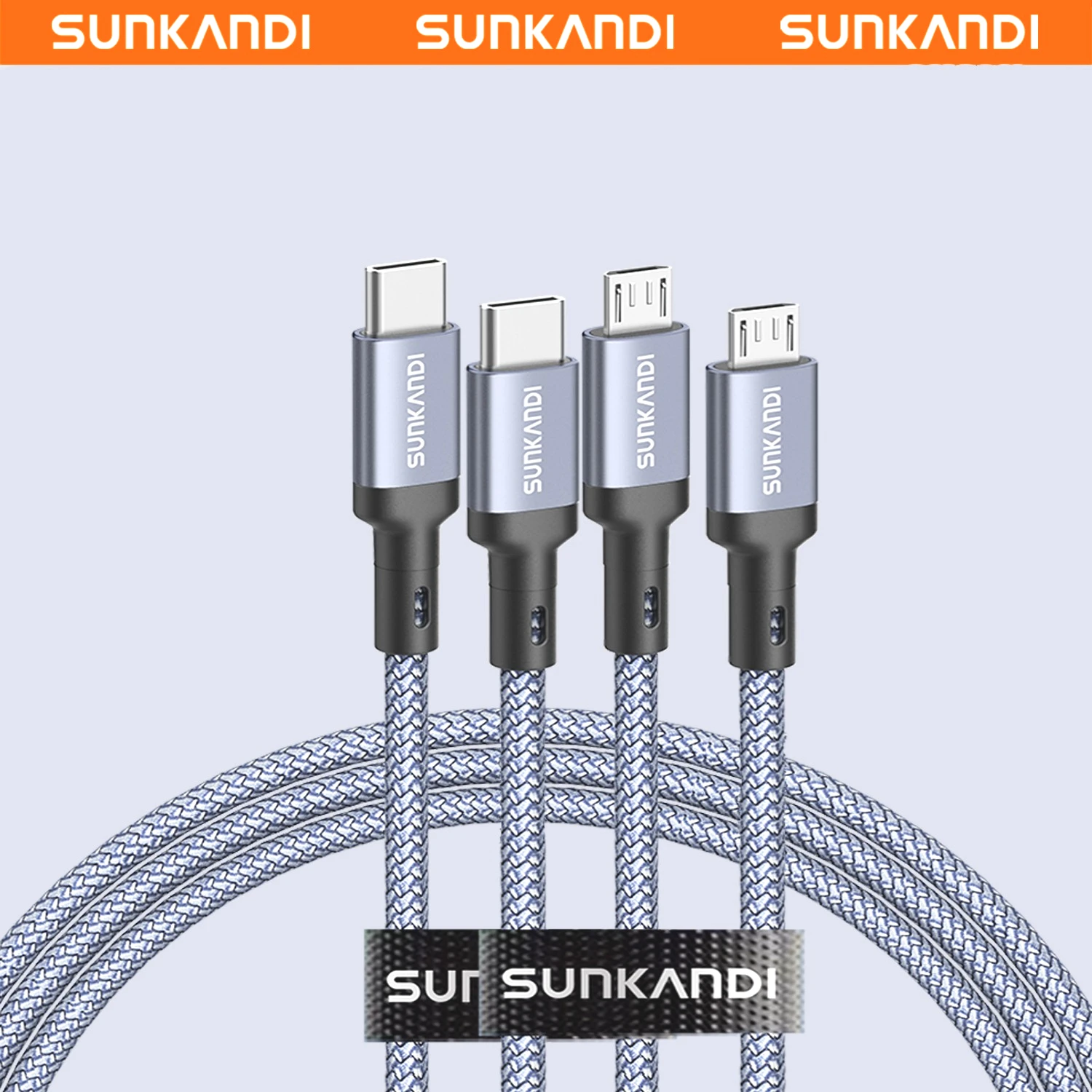 SUNKANDI USB C to Micro USB Cable(2Pcs), Braided USBC to MicroUSB OTG 480Mbps Cord for Wall Chargers, MacBook Pro, Air, Galaxy
