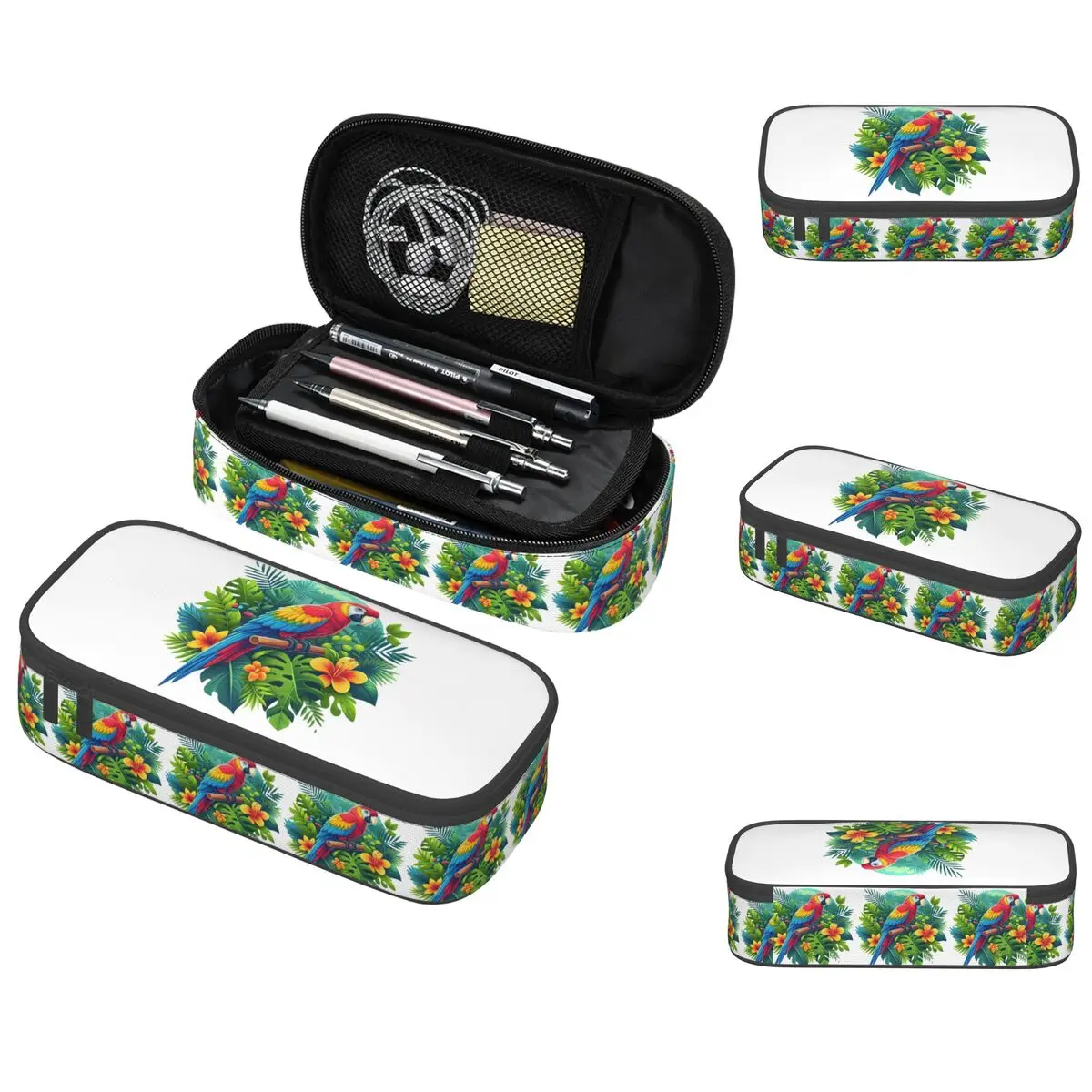 

Colorful Tropical Parrot With Flowers Print Pencil Case Boys Girls Gifts Pen Box Pencil Bag Stationery Supplies Pen Holder Bag