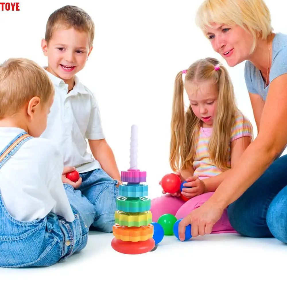 

Montessori Rotating Rainbow Tower Perception Training Hand-eye Coordination Rotating Screw Bolt Toys Safety Early Education