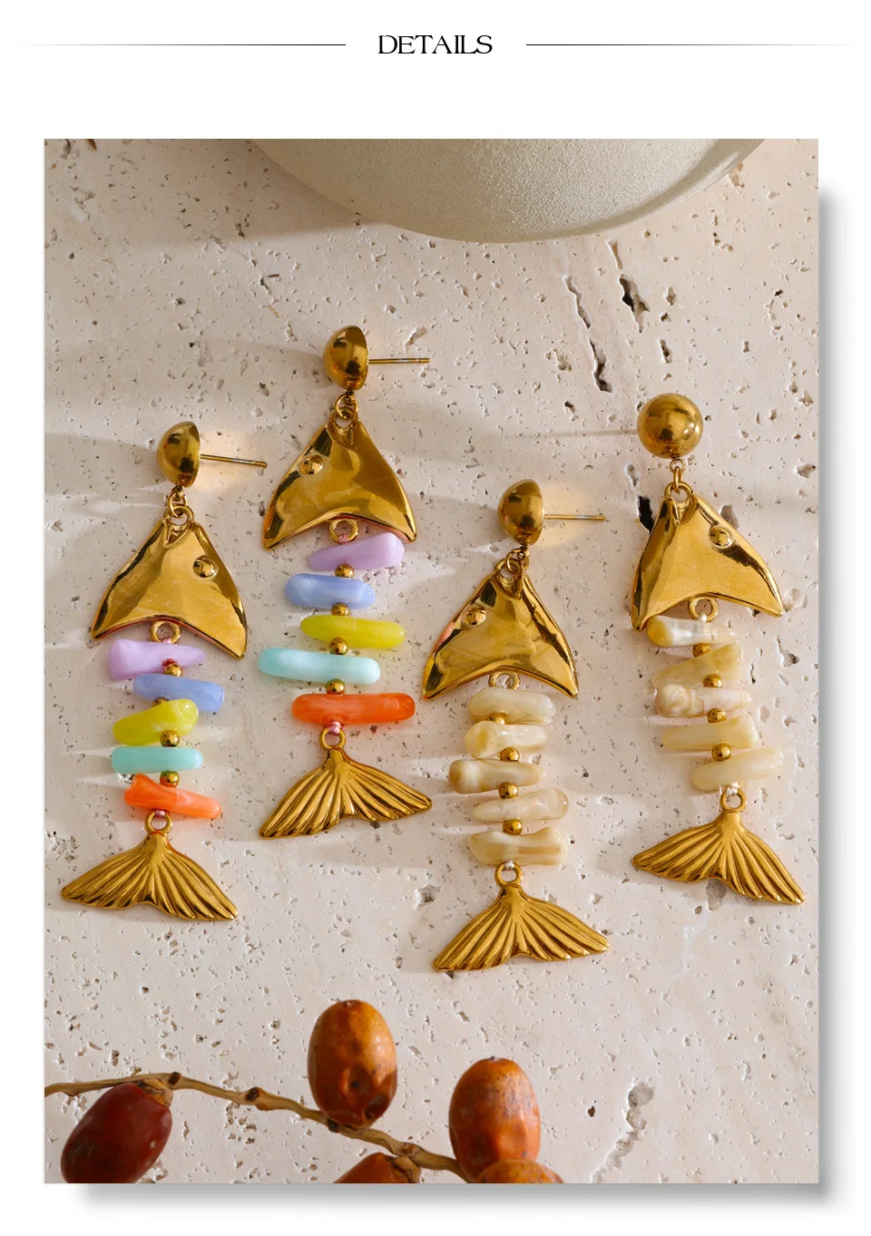 Yhpup Ocean Style Edelstahl-Ohrringe mit buntem Harz-Fisch-Anhänger, sommerlicher, stilvoller Trend, einzigartiger, handgefertigter Urlaubsschmuck – Detail 7