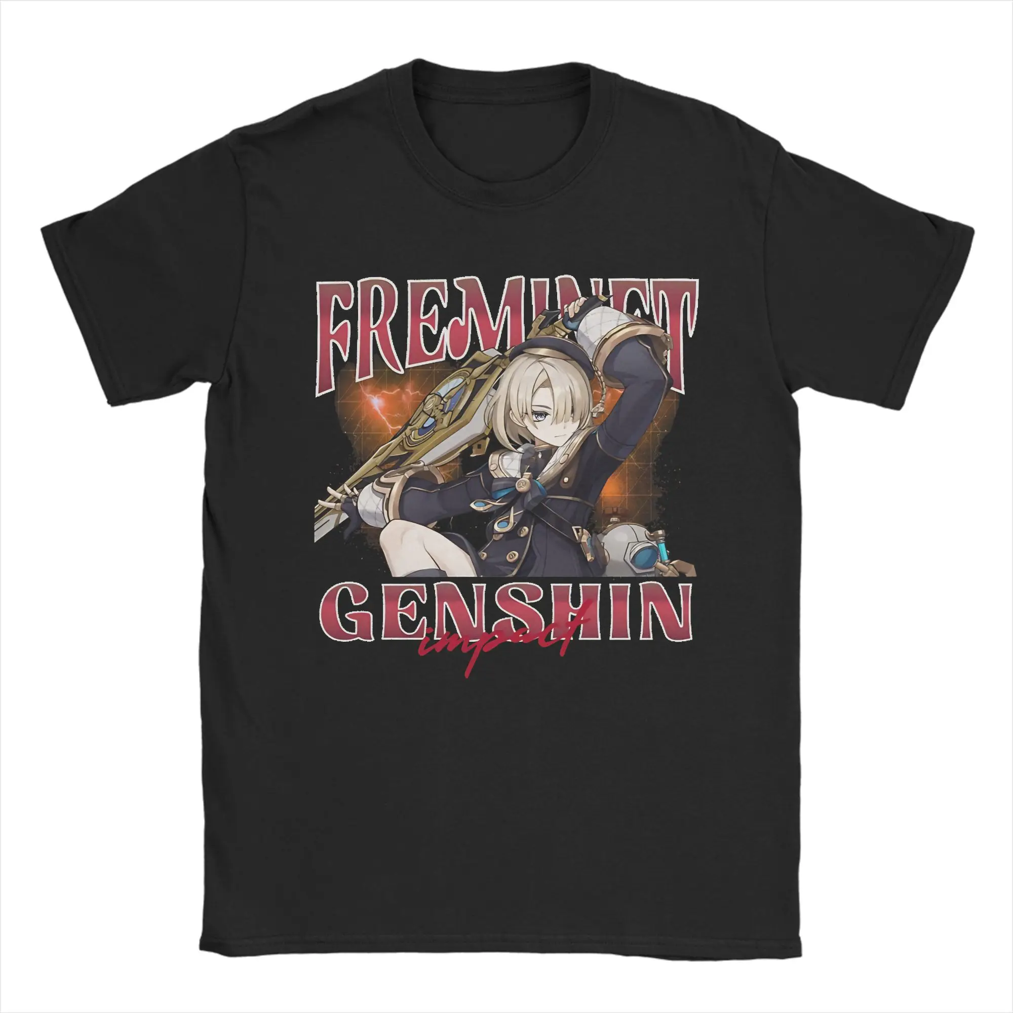 

Футболка Freminet Genshin Impact, летние футболки из чистого хлопка для мужчин, популярная повседневная футболка с короткими рукавами, базовые топы Y2K