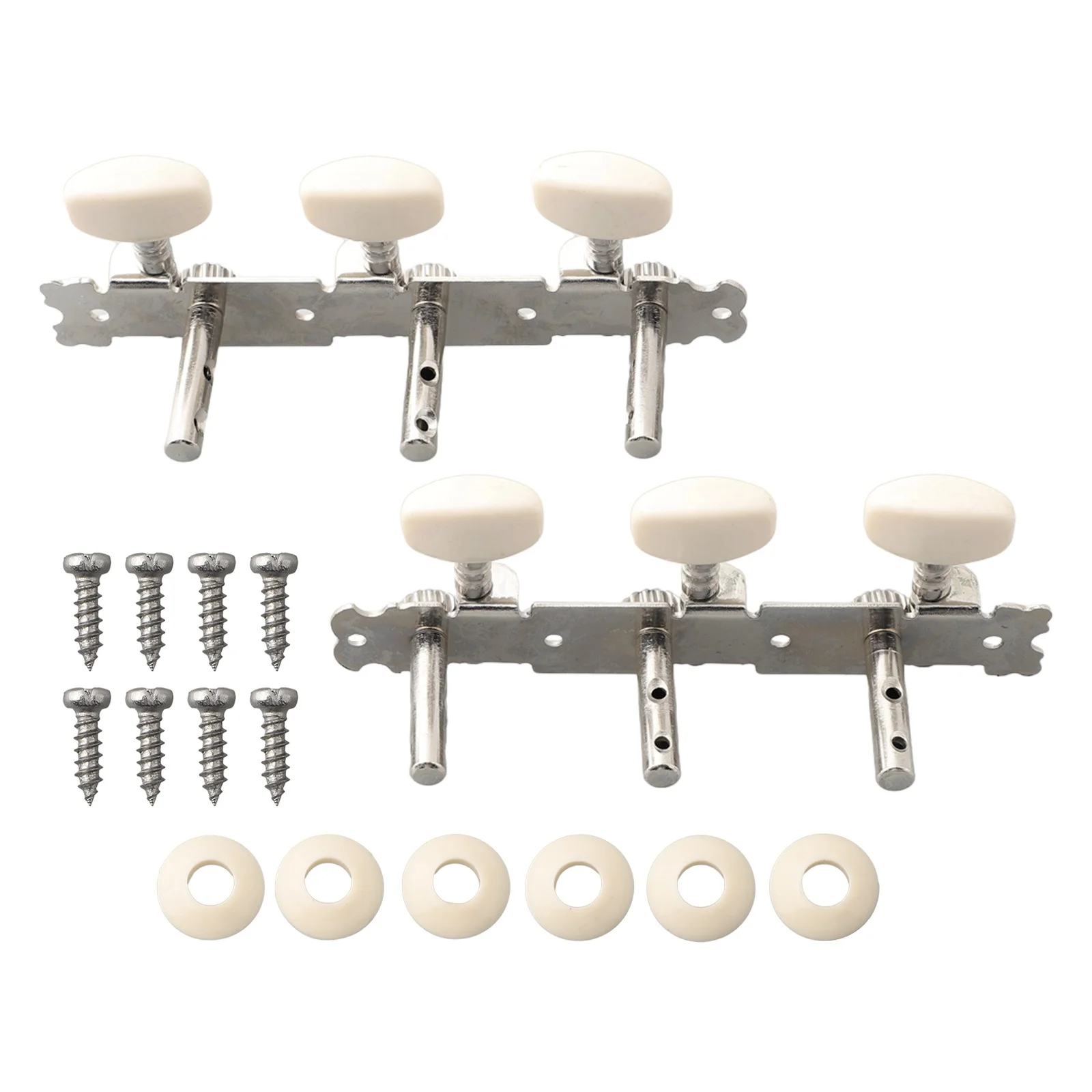 

6Pcs Guitar String Tuning Pegs Tuners Acoustic/Folk Guitar Machine Heads Chrome Part 3R+3L Guitar Replacement Parts