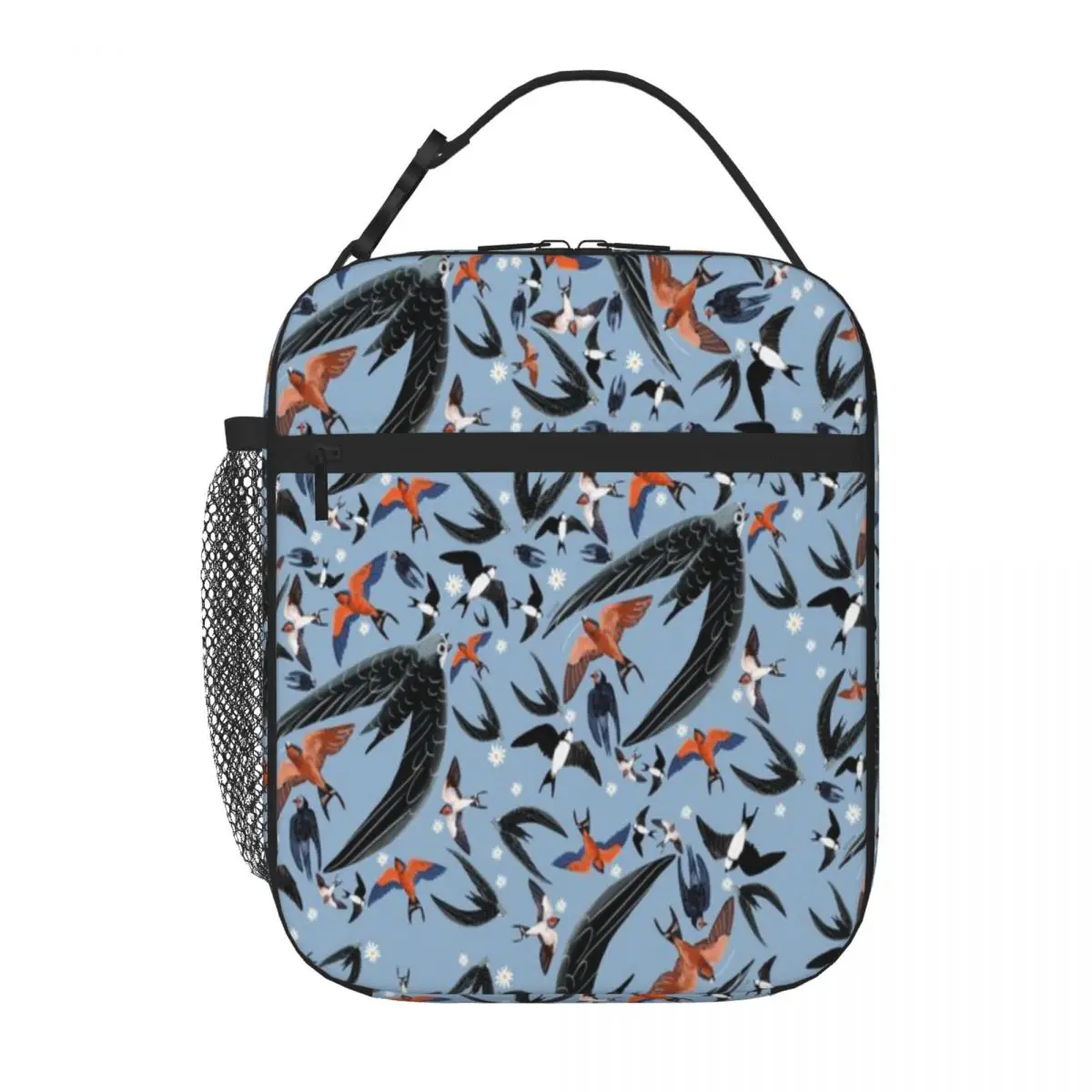 Hot Sale Swallows And Swift Pattern Baby Blue Version Stitched Detail Thermal Food Carrier Outdoor Picnic Portable Lunch Bag