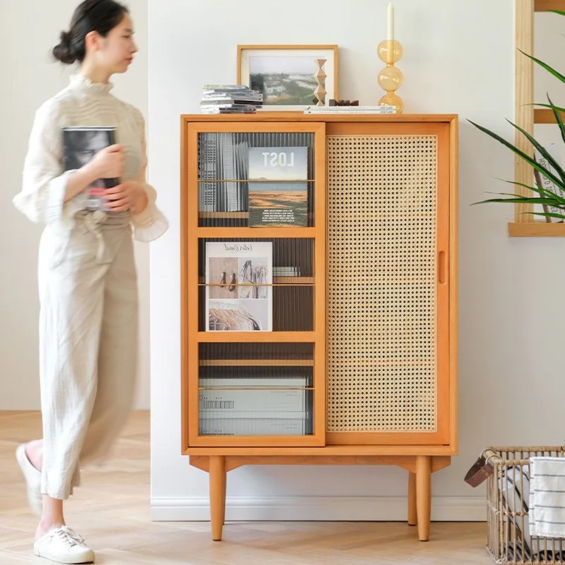 

Simple display storage cabinet Solid wood locker Household floor-to-ceiling bookcase Combination side cabinet Living room locker
