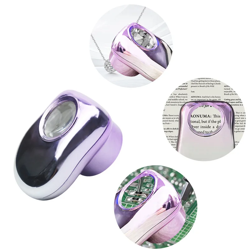 Handheld Portable Magnifying Glass with LED Lights Small Character Identification of Antiques Purple Light Scale Magnifier Loupe
