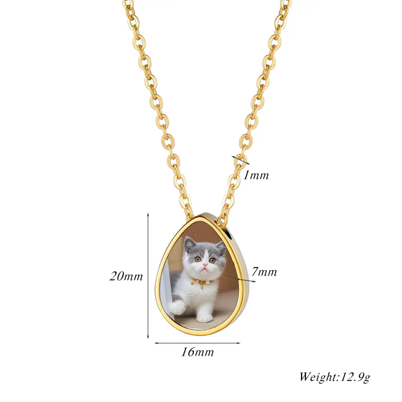 Memorial Necklace Custom Photo&Text Cremation Urn Jewelry for Human/Pet Ashes Stainless Steel Teardrop Shaped Keepsake