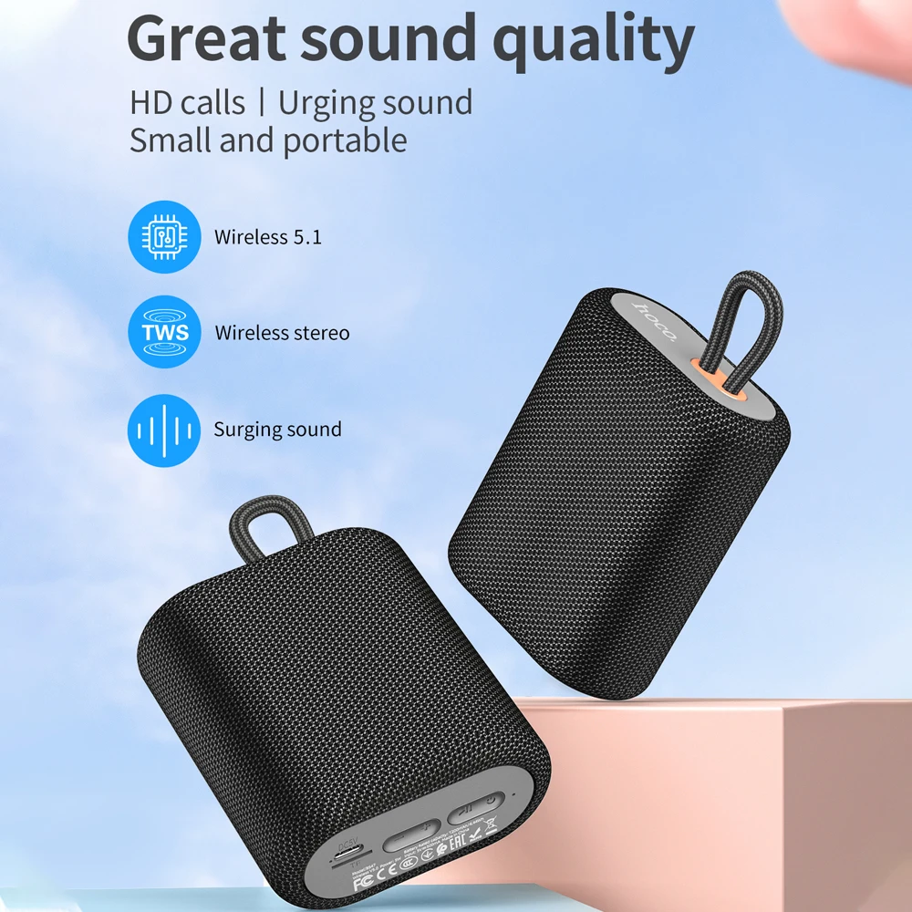 

HOCO Portable Bluetooth 5.0 Stereo Speaker 5W Outdoor Music Wireless Speaker Support FM TF Card Audio Speaker For Camping Sport