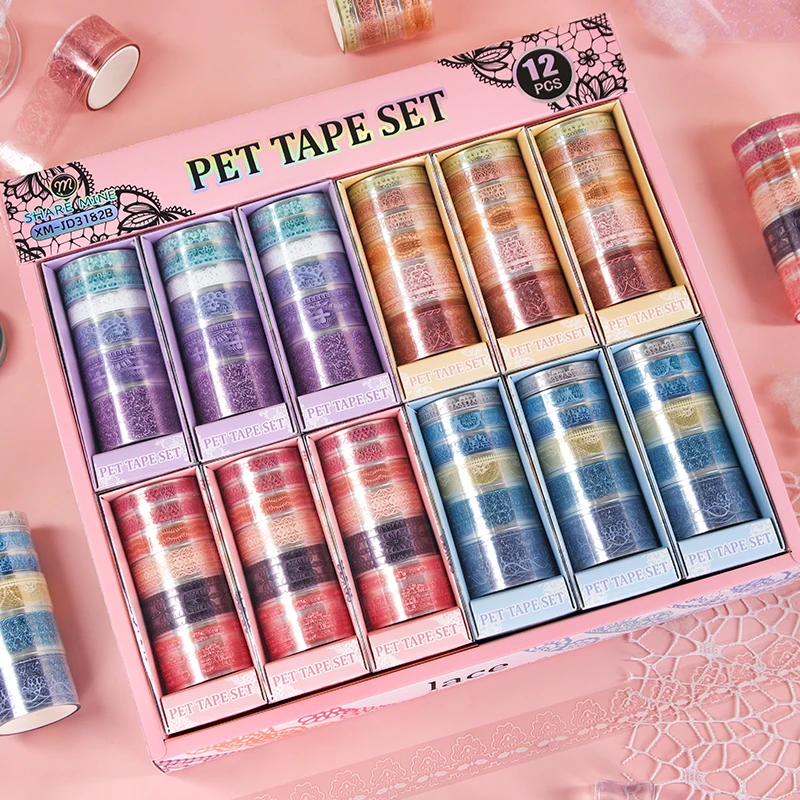 Contain Random Items, 5/20/60 Rolls, Pastel Lace PET Washi Tape Set, Sweet Floral & Lace Decorative Tape for Journal