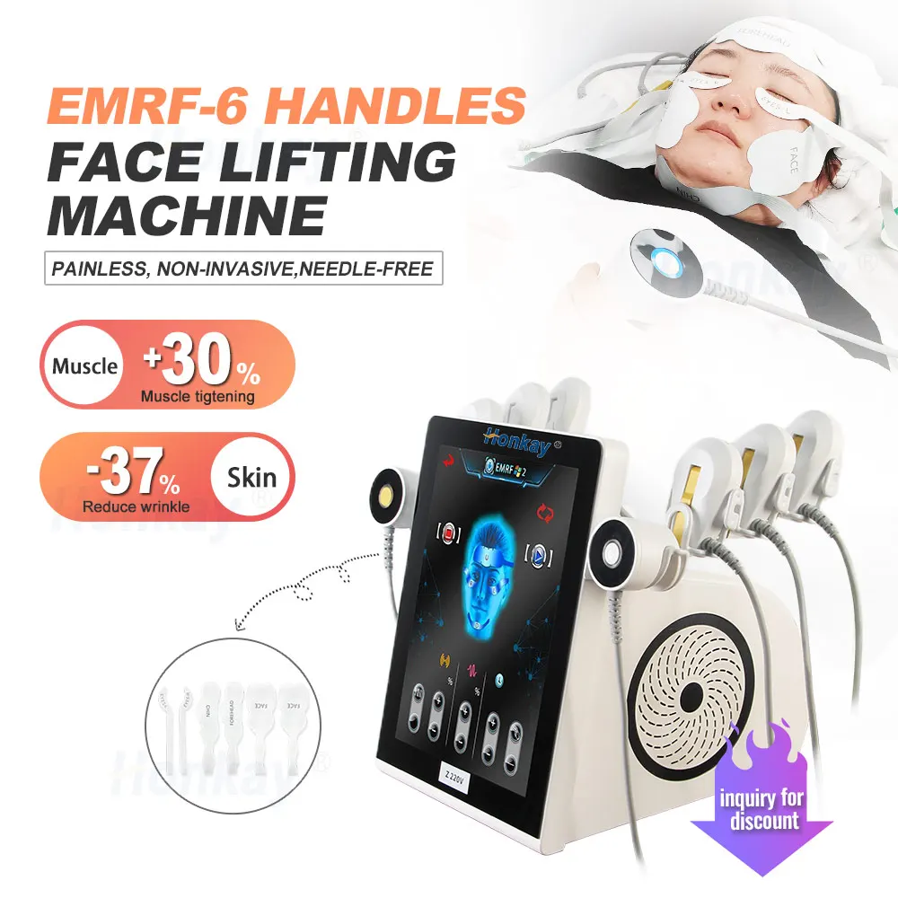 6 Handle EMS Facial Sculpt EMRF V line Facial Lifting Machine RF Skin Tightening Wrinkle Removal Ems PE Face Massager Machine