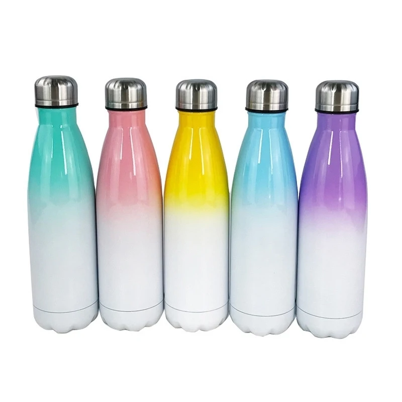 17oz Sublimation Gradient Cola Shape Water Bottle Stainless Steel Travel Thermal Flask Graduation Gift Ombre Tumbler