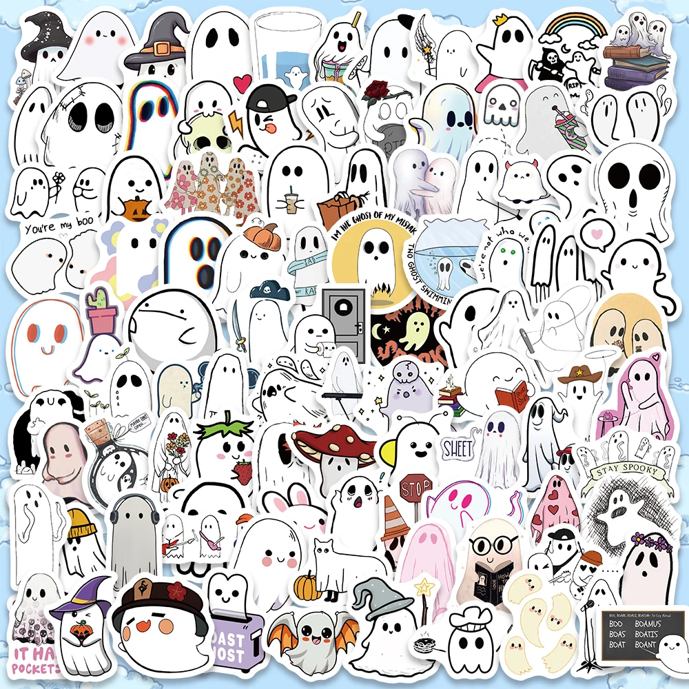 50/100 Stuks Kawaii Ghost Cartoon Graffiti Halloween Stickers Notebook Gitaar Skateboard Diy Cadeau Waterdicht Schattig Sticker Speelgoed