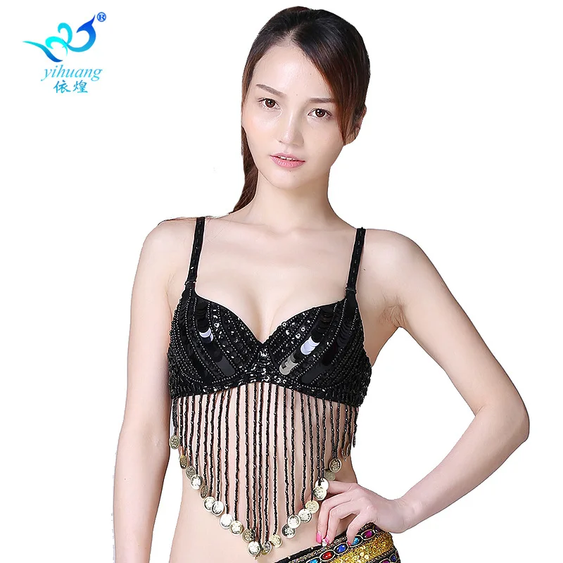 1pcs/lot woman sequin beading belly dance bra lady sexy tassel performance dance bra