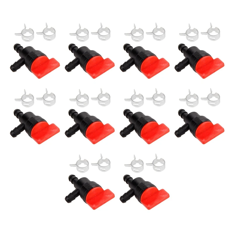 10Pc 90Degree Fuel Cut-Off Shut-Off Valve 1/4In Gas Line Clamps For Briggs & Stratton 698181,494769 Tecumseh 35857,32961