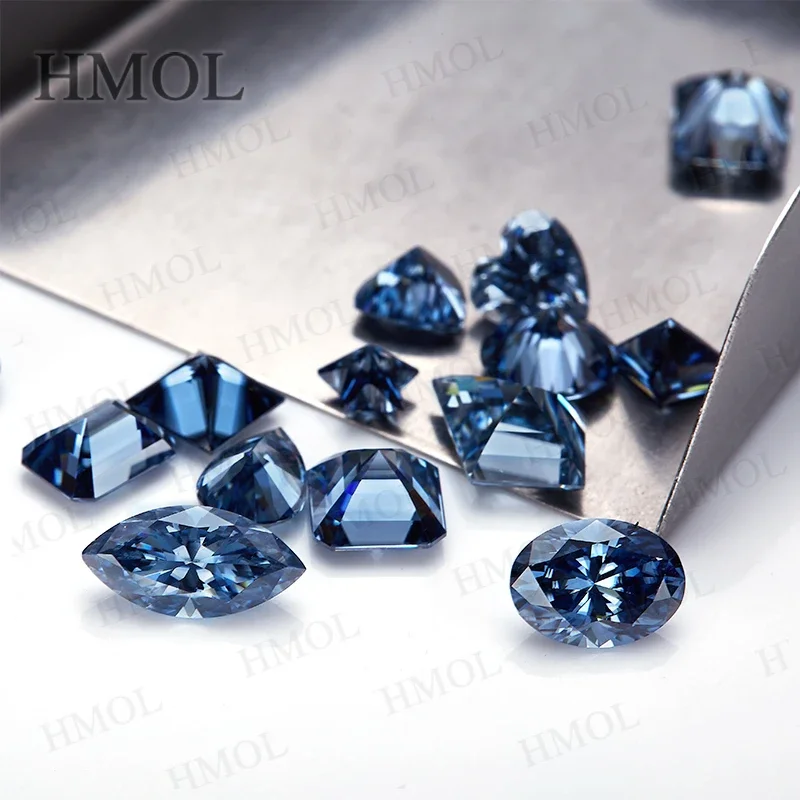 New Original Vivid Blue Moissanite Diamond Triangle Oval Heart Pear Princess Cushion Marquise Radiant Emerald Brilliant BeadsGRA