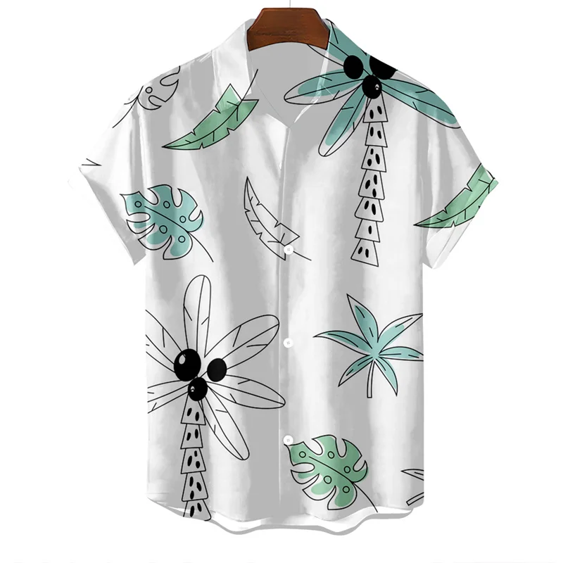 Men\'s Summer Vacation Hawaiian Coconut Tree Anime Luxury Short Sleeve Oversized Vintage Shirt Social Retro Island Style Clothing