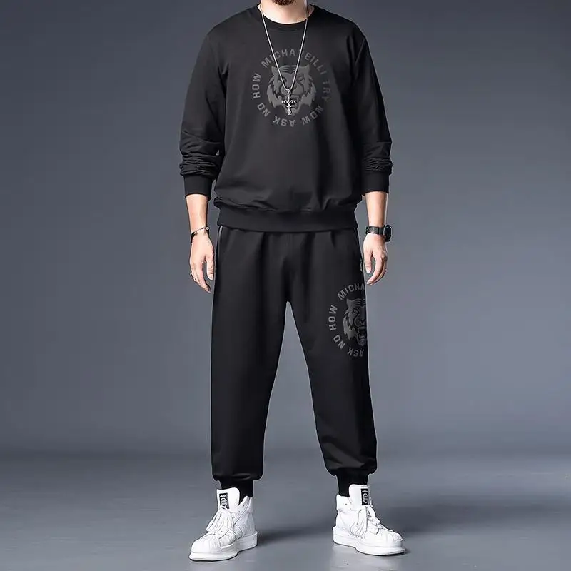 Big Size Men Clothing Sports Suit Loose Leisure Long Sleeve Sweatshirt Long Pants Two Pieces Spring Autumn Pants Suit Pullover