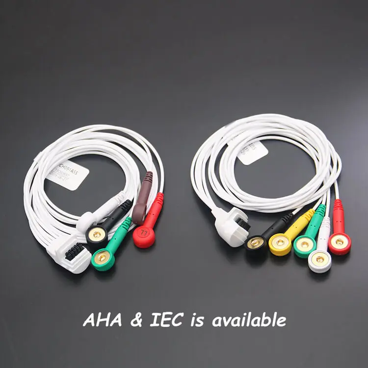 Hospital Medical 24 hrs Dynamic Telemetry Compatible ECG Machine AHA IEC Motora 12Pin  5 Leads Snap Holter ECG Cable Wires