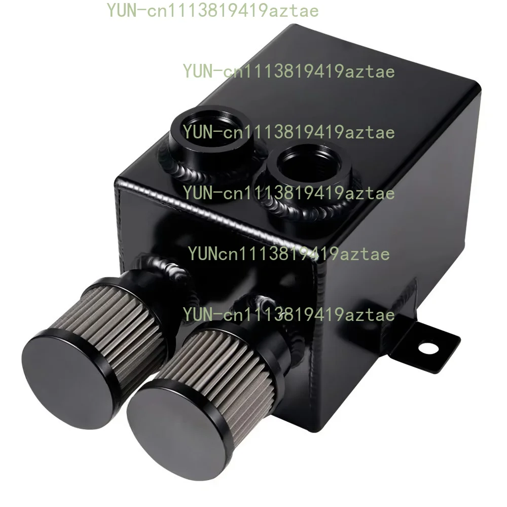 2L Baffled Aluminum Oil Catch Can Universal Oil Separator Tank with Breather Filter Drain