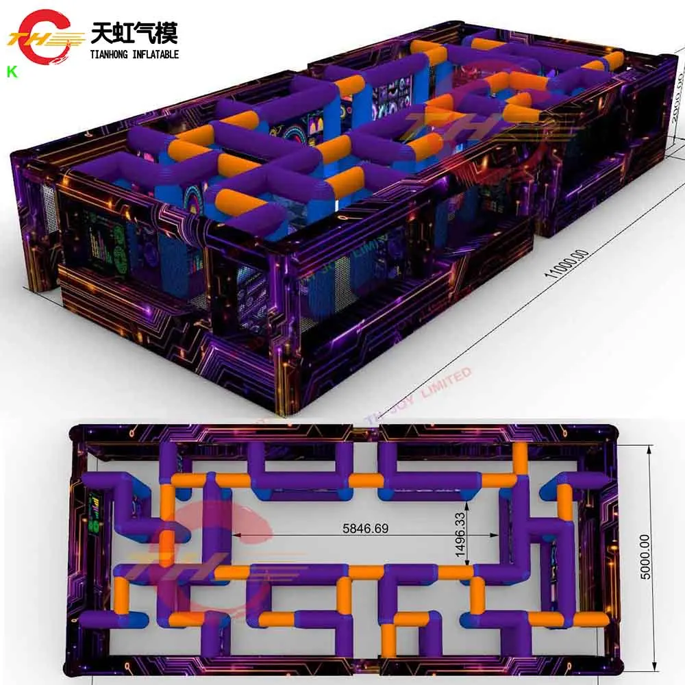 

Fast Ship 11x5m Neon Printing Inflatable Maze Tag Halloween Inflatable Haunted House Maze Sport Game For Sale