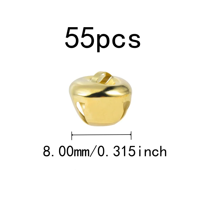Metal Alloy Material 8mm Metal Craft Bells, 55 pcs, Christmas Tree Decor, Clear Crisp Sound for Wedding Decoration, Gold