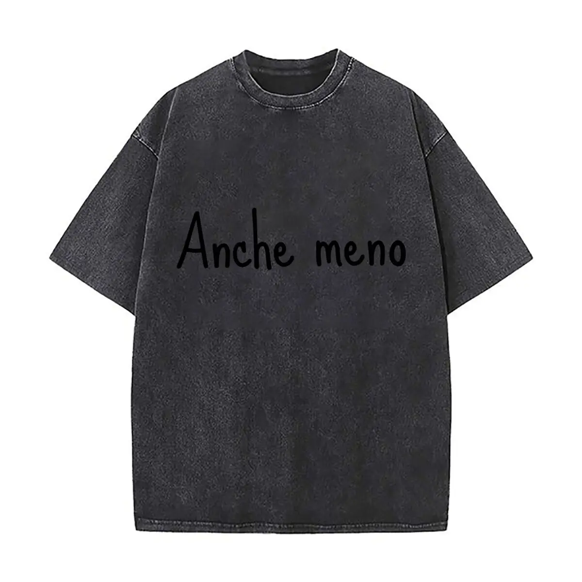 Anche Meno Handwritten Lettering Design Vintage Distressed Loose Streetwear Tops for Campus Days