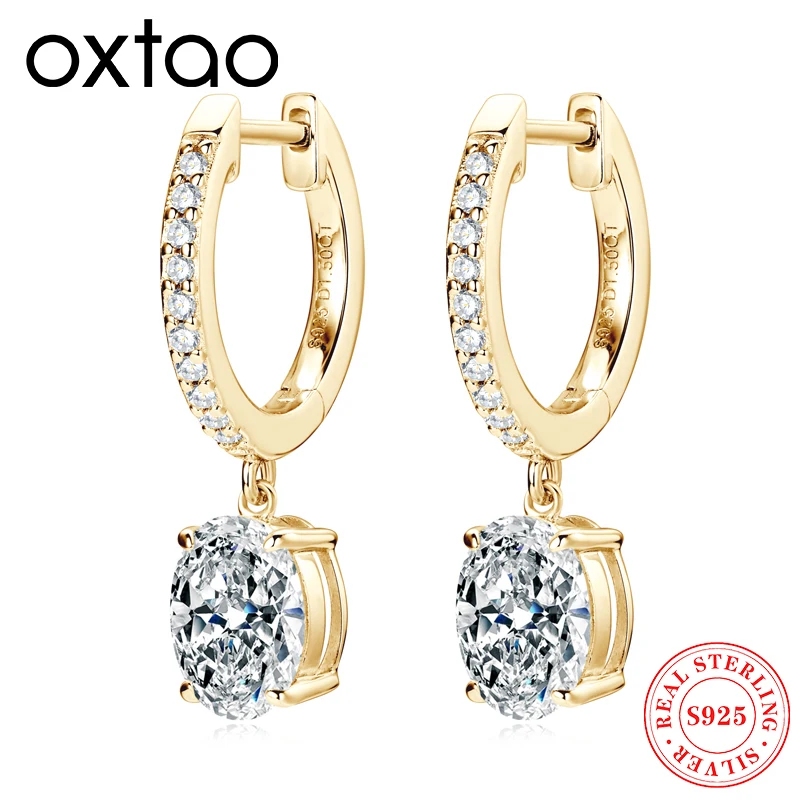 

OXTAO висячие серьги-кольца овальной огранки с муассанитом, стерлинговое серебро 925 пробы, темпераментные женские серьги-обнимашки, лабораторные ювелирные изделия с бриллиантами, подарок