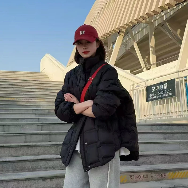 

Winter Stand Collar Loose Irregular Down Jacket Women White Duck Down Solid Warm Parker Outwears Female Zipper Casual Jackets