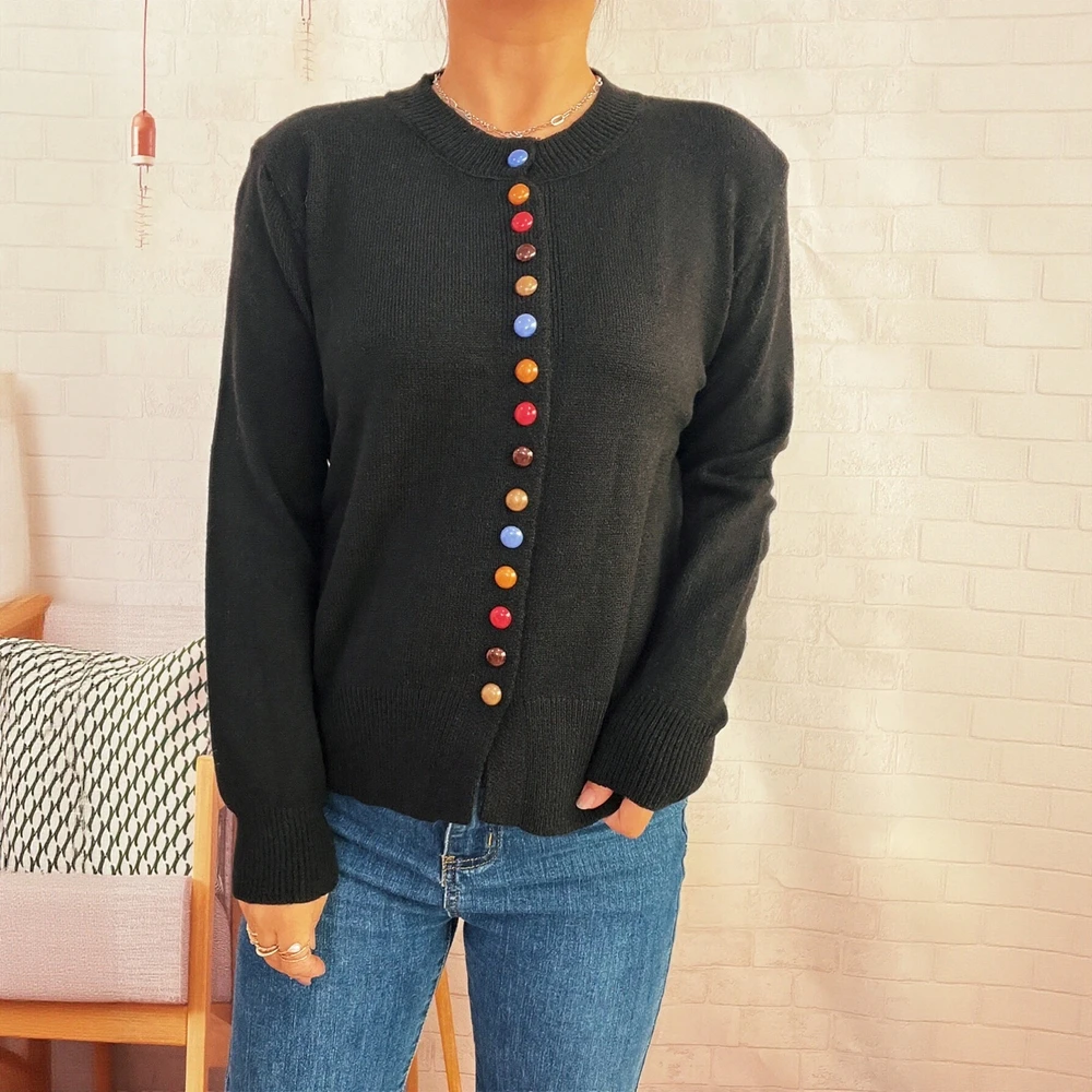 

Long Sleeve Round Neck Cardigan Autumn Winter Loose Fit Button Decorated Commute Style Women's Open-Shirt Fashion Clothing