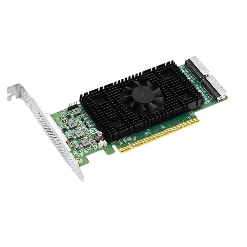 PCIe 5.0 X16 Expansion Card 2-Port Internal/External MCIO 8I Retimer U.2 NVMe Adapter for High-Speed Data Transfer