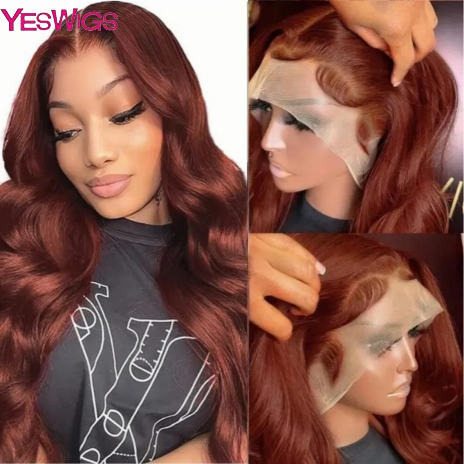 HD 13X6 Reddish Brown Body Wave Lace Front Wig Glueless Colored Human Hair Wigs 13x4 Brazilian 30 32 Inch Lace Frontal Wig 180%