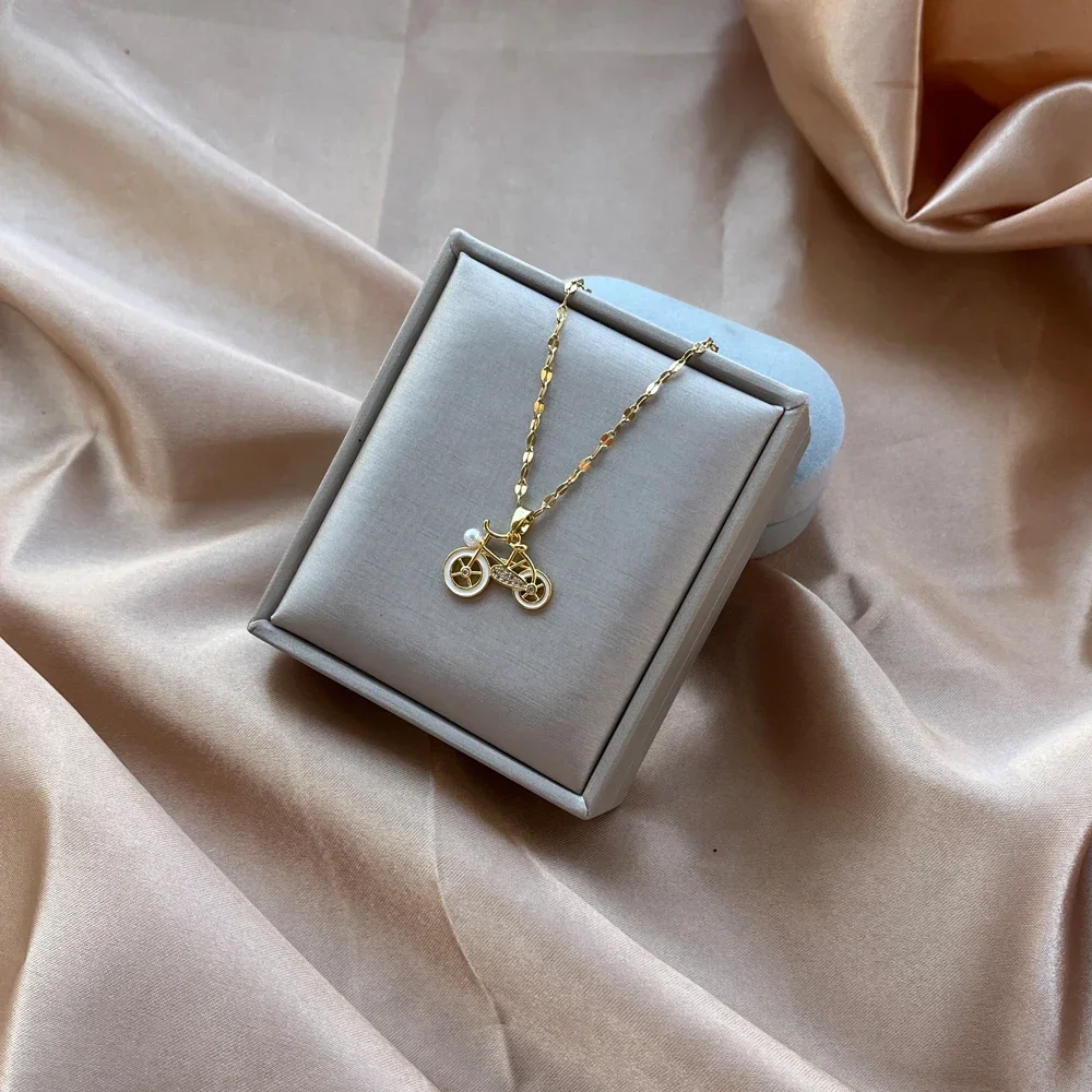 Pedal Bike Bicycle Necklace Women Girls Boys Gold Color Stainless Steel Pendant Trendy Party Jewelry Sports Cyclists Lover Gift