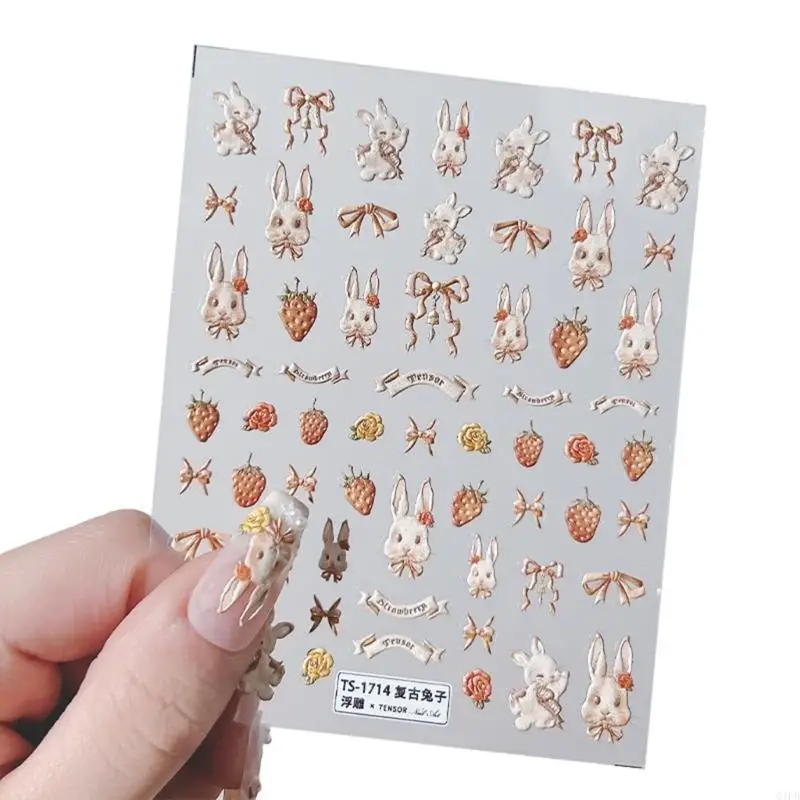 Q1FB lindo dibujos animados calcomanías arte uñas conejo