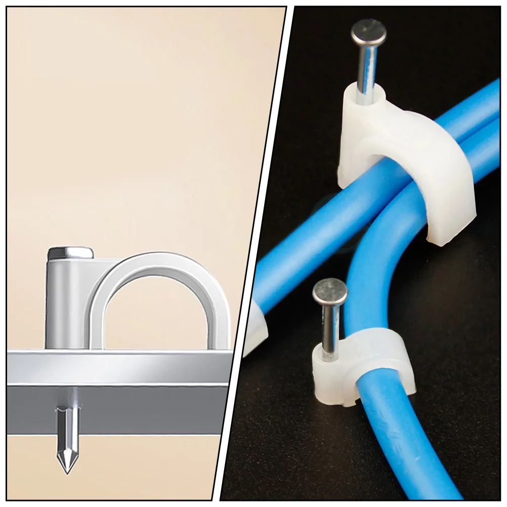 

400pcs Cable Clips White Steel Nail Pe Plastic Insulated Wall Wire Organizer For Home Office Led Usb Network Cables