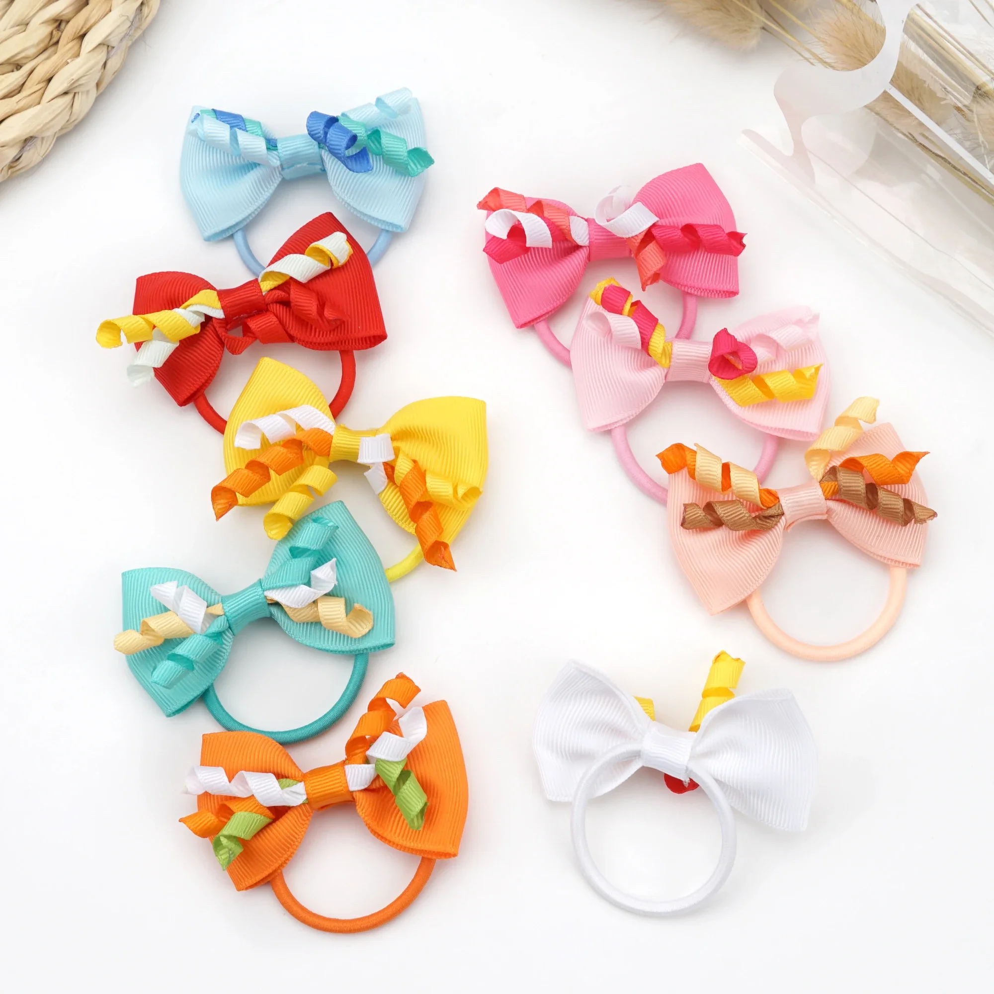 20Pcs Grosgrain Ribbon Pigtail Hair Bows Elastic Hair Ties Hair Bands Holders Hair Accessories for Baby Girls Infants Toddler