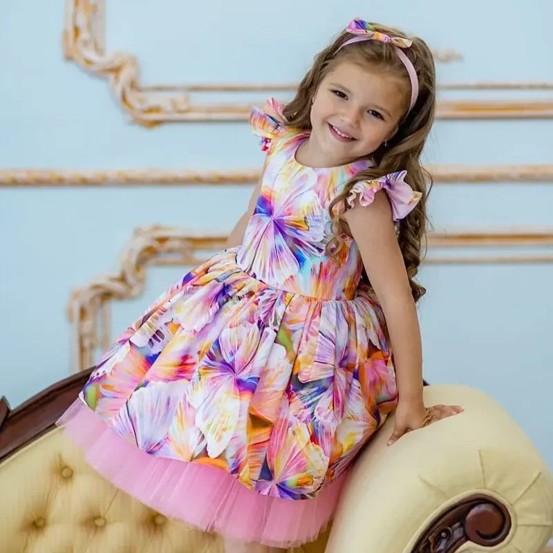 Lolita-vestido con estampado Floral para niña, traje de encaje para cumpleaños, boda, Princesa, flores, 3 a 8 años