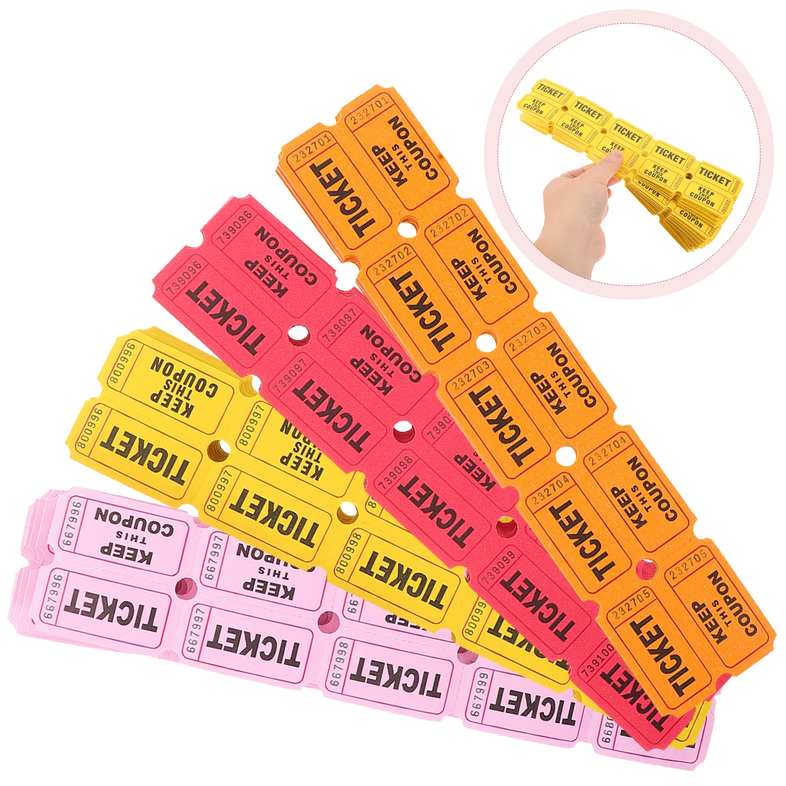 

400 Pcs Raffle Tickets Lottery Carnival Ticket Roll for Party Weddings Classroom Events Yellow Pink Large