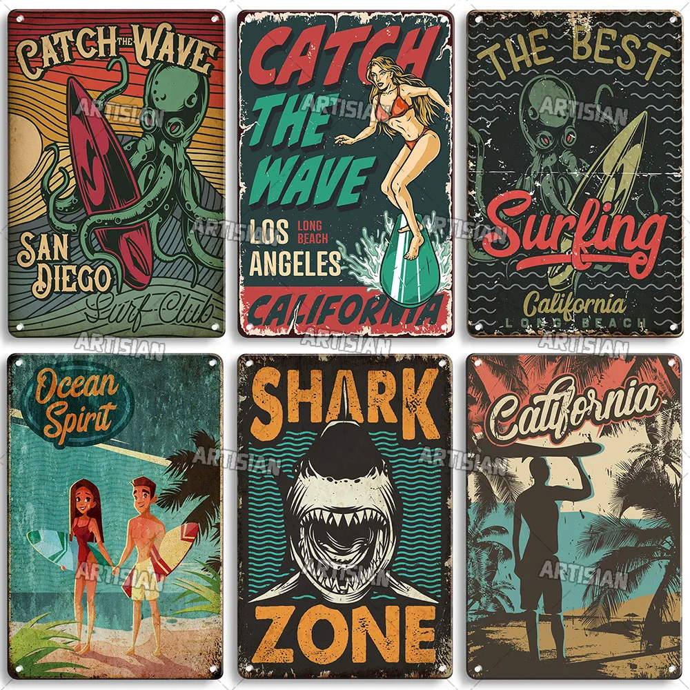 Vintage Metal Tin Sign Surfing Metal Poster Decorative Plate Classic Beach Metal Signs Home Bar Studio Wall Decor Metal Plaque
