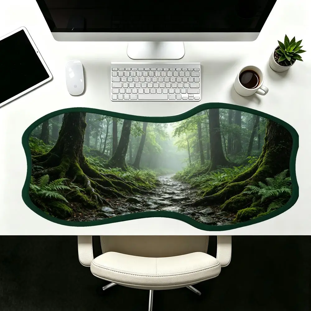 Misty Forest Path Gaming Mouse Pad Precision Tracking Thick Rubber Special Shaped Creative For Nature Gaming