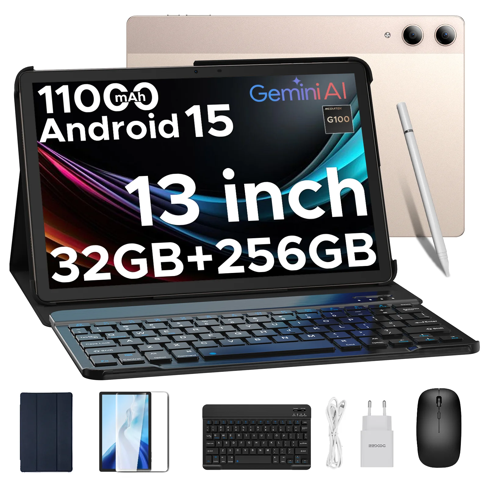 DOOGEE Tab E3 Pro Tablet 32GB+256GB Android 15 Gemini AI 13'' Scherm 7,9 mm Ultradun Helio G100 11000mAh Batterij Smart Pad