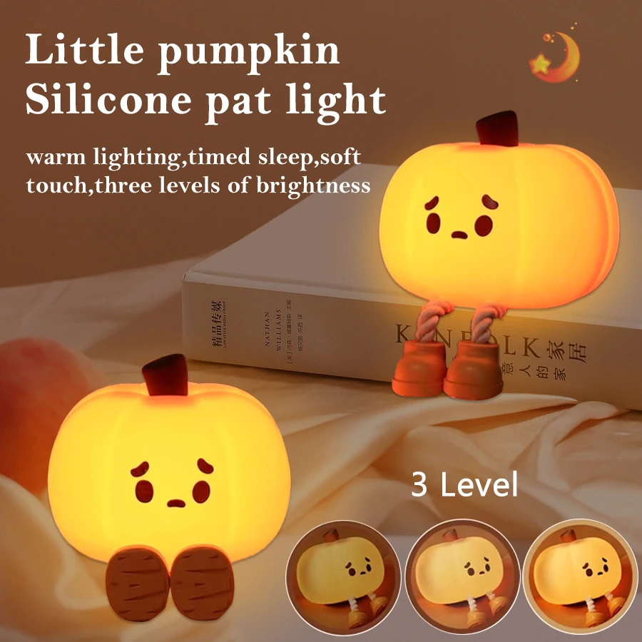 Touch Sensor Silicone LED Lamp Cute Pumpkin USB Rechargeable Nightlight Dimmable Mood Light for Bedroom Decor Birthday Gift