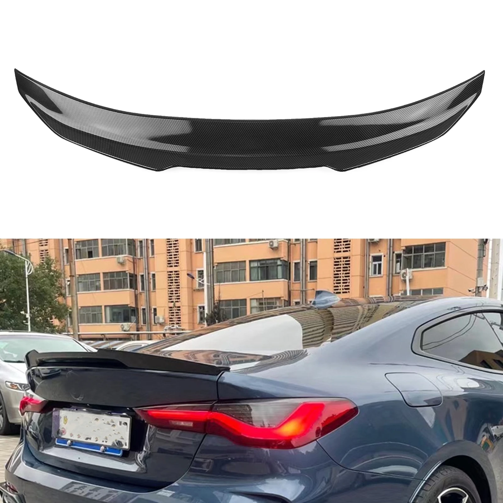 

For BMW 4 Series G22 430i G82 M4 2021-2024 Coupe 2-Door PSM Style Rear Trunk Lid Spoiler Wing Lip Carbon Fiber Look/Glossy Black