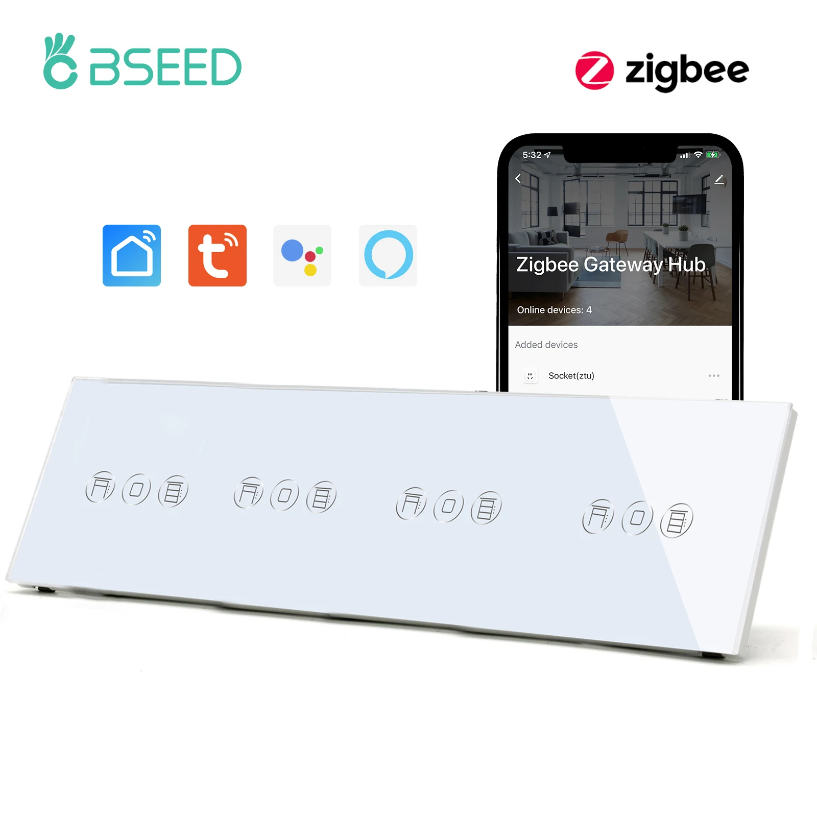 Bseed-interruptores de Obturador Zigbee Motorizado Elétrico Quádruplo Persianas Inteligentes Google Home Vida Inteligente Alexa Voice App Control
