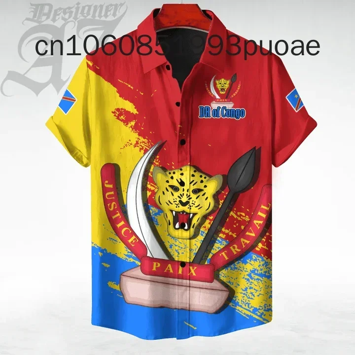 

New Men's Short Sleeved Shirt DR Congo Flag Hawaiian Shirt 3D Printing Casual Fashion Street Men's and Women's Shirt