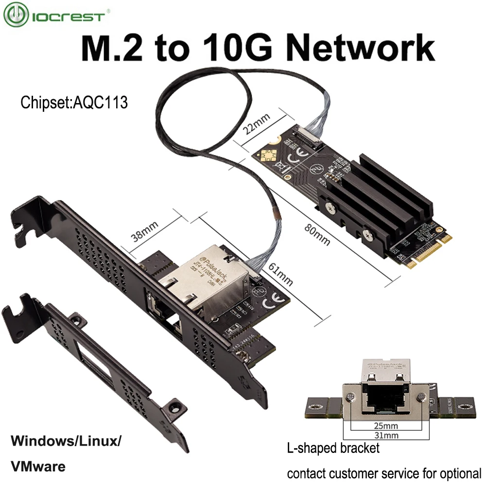 IOCREST M.2 B+M Single-Port 10GbE Network Card RJ45 Ethernet Network Adapter AQC113 Industrial Control Grade Server Network Card